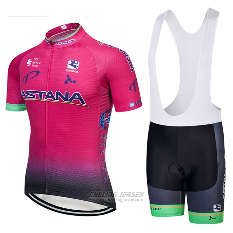 2018 Cycling Jersey Astana Pink Short Sleeve and Bib Short